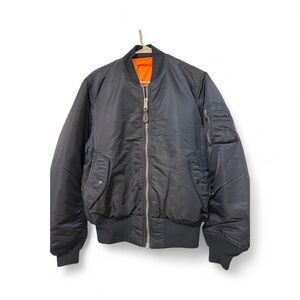 Blue Bomber Jacket with Orange Lining